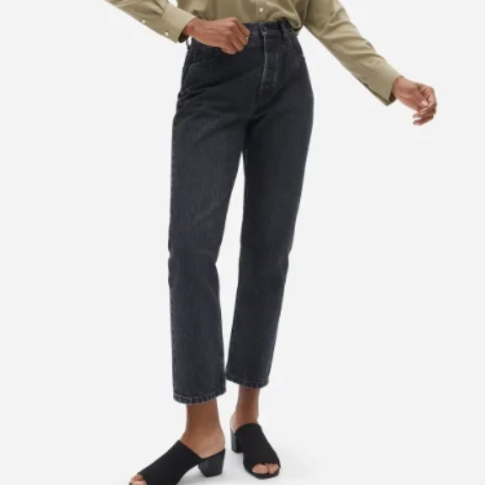 EVERLANE '90S CHEEKY JEAN ANKLE black wash 100% ORGANIC COTTON HIGH RISE sz 31